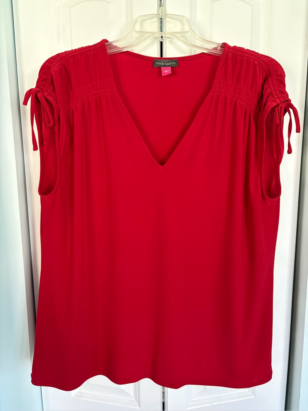 Vince Camuto Bold Red V-Neck Tie-Shoulder Tank